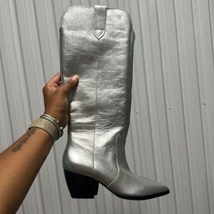 Matisse Stella Leather Silver Knee High Western Boots cowboy size 6